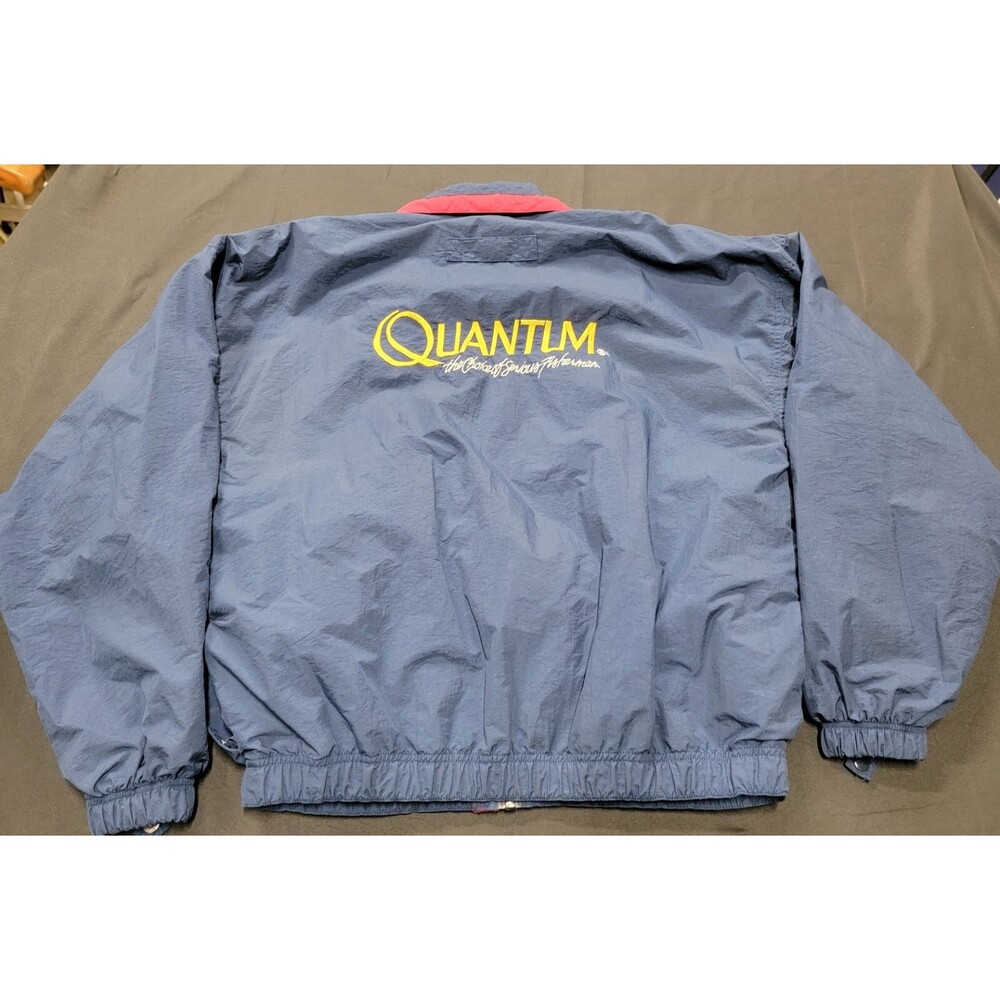 Vintage QUANTUM The Choice of Serious Fisherman Blue Fishing Jacket Sz L Taiwan - Picture 2 of 16